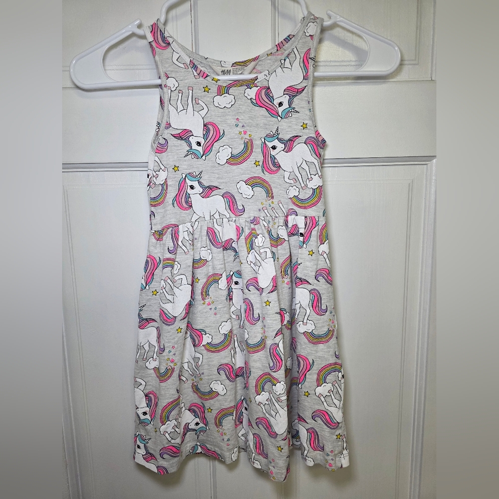 H&M Sleeveless Unicorns & Rainbows Print Girls Dress- Size 4-6Y